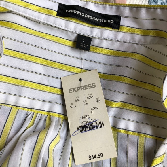 Express white yellow stripe cap short sleeve blouse NWT Large - Picture 8 of 14